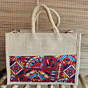 Handcrafted Jute Lunch Bag with Kutch Embroidery I Multicolour