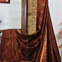 Rust Bengal Handloom Katan Silk Zari Emboss Saree