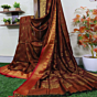 Rust Bengal Handloom Katan Silk Zari Emboss Saree