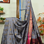 Gray Bengal Handloom Katan Silk Zari Emboss Saree