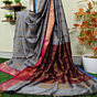 Gray Bengal Handloom Katan Silk Zari Emboss Saree