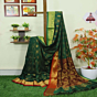 Bottle Green Bengal Handloom Katan Silk Zari Emboss Saree