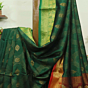 Bottle Green Bengal Handloom Katan Silk Zari Emboss Saree