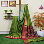 Neon Green Bengal Handloom Katan Silk Zari Emboss Saree