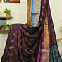 Dark Purple Bengal Handloom Katan Silk Zari Emboss Saree