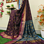 Dark Purple Bengal Handloom Katan Silk Zari Emboss Saree