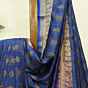Deep Sky Blue Bengal Handloom Katan Silk Zari Emboss Saree