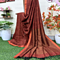 Rust Paisly Buta Organic Linen Jamdani Saree