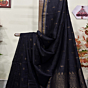 Black Paisly Buta Organic Linen Jamdani Saree