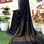 Black Paisly Buta Organic Linen Jamdani Saree