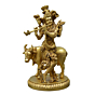 Brass Lord Krishna with Cow Statue Idol KBH07489