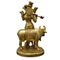 Brass Lord Krishna with Cow Statue Idol KBH07489