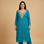 Handcrafted Gotta Patti Chiffon Unstitched Kurta Material | Blue