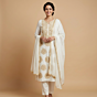 Hand-Embroidered Chikankari Unstitched Cotton Suit with Dupatta | White