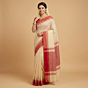 Handloom Cotton Bengali Saree | Cream & Red