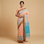 Hand-Woven Peach & Azure Cotton Saree