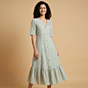 Handloom Cotton Green Striped Maxi Dress