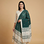 Handwoven Single Ikat Sambalpuri Cotton Dupatta |Green & White