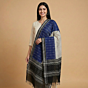 Handwoven Single Ikat Sambalpuri Cotton Dupatta|White & Blue