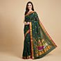 Handcrafted Ponduru Jamdani Cotton Saree| Deep Emerald Green