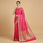 Handloom Banarasi Pure Silk Kadwa Buti Saree | Rani Pink