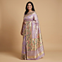 Handcrafted Ponduru Jamdani Cotton Khadi Saree with Gold & Silver Zari |Lavender