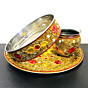 Shop the Santarms Karwa Chauth Pooja Thali Set with decorative thali, chalni sieve, lota kalash, diya holder, kumkum box & sindoor container. Perfect for Karwa Chauth, Diwali, Teej & other Hindu festivals. Durable, lightweight, easy to clean & reuse.
