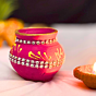 Santarms Small Clay Matki eco friendly mitti pot with mirror work best for festivals décor and gifting Made in India handmade and traditional