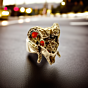  Handcrafted Gothic Brass Goat Skull Ring with Intricate Ram Horns and Star Symbol  Ring