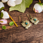 Lotus Flower Gold Earrings with Turquoise Bead