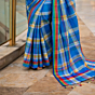 Gamcha saree Sky Blue check pattern