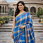 Gamcha saree Sky Blue check pattern