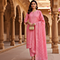 Cotton Applique Cutwork Unstitched 3 Piece Set in Pink