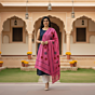 Vibrant Pink Cotton Dupatta with Applique Work 