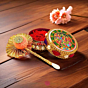 Santarms Gopiya Aluminium Kumkum Dibbi With Sindoor And Stick Designer Stone Moti Dibbi Dabbi