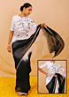 Linen Embroidery Saree Half & Half Design with Plain Border & Running Blouse - 100 Count Premium Linen