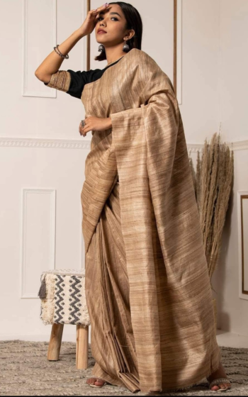 TASAR GHICHA SILK SAREE | BEIGE