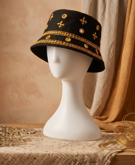 Hand Embroidered Bucket Hat - kutch silk threadwork