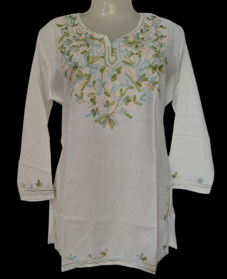 Women Embroidered Pure Cotton white short Kurti