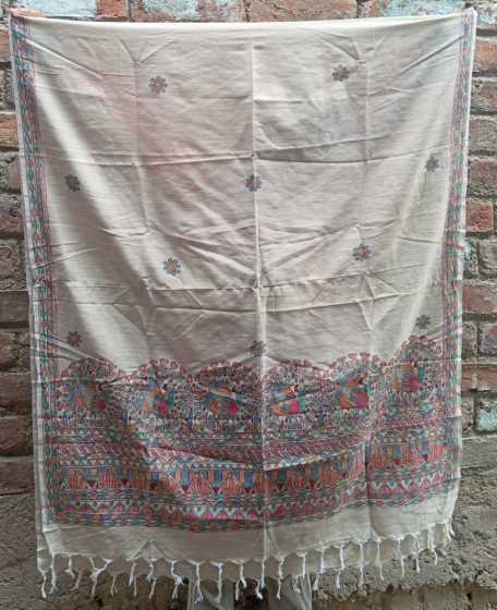 Handmade Khadi Cotton Mithila Painting Dupatta