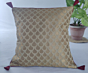Set of 2 Decorative Gold Brocade Cushion Covers with Piping and Tassels