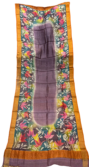 Hand-Painted Silk Dupatta with Zari Border