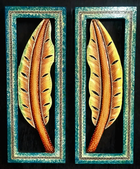 HANDCRAFTED WOODEN WALL DECOR- DUAL LEAF SET OF 2 LEAFS