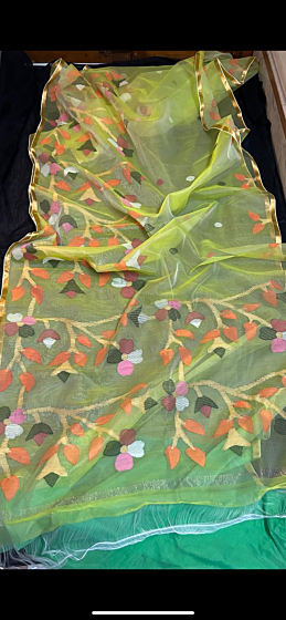 Moslin saree with blouse piece -White