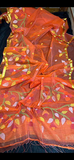 Moslin saree with blouse piece -Mustard