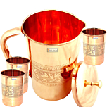 Prisha India Craft Pure Copper Jug  with 3 Glass