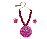 Handmade Necklace with Earrings Set | Pink & White | Free size