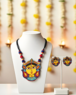 Maa Durga Hand-Painted Cotton Canvas Necklace Set