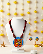 Durga and Ganesha Hand-Painted Fabric Necklace Set