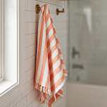 Handloom Cotton Striped Bath Towel | Orange & White